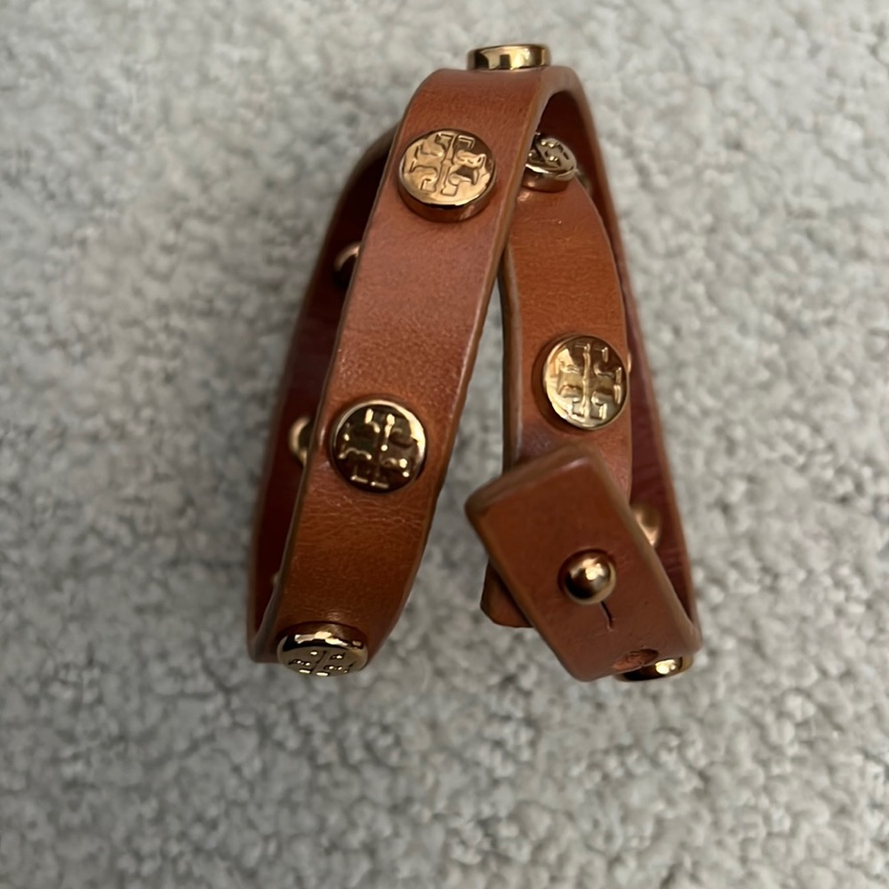 Tory Burch Brown Leather Bracelet with Gold Accents